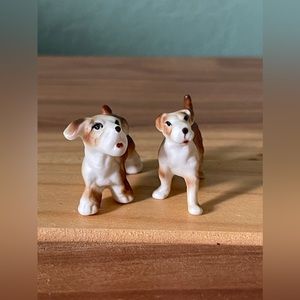 Porcelain miniature figurines  Two Dogs 1.25” Vintage